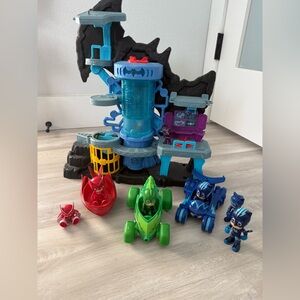 PJ Masks Headquarters Playset Catboy Owlette Gekko Cars & Figures Bundle